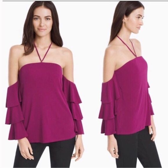 WHITE HOUSE BLACK MARKET OFF THE SHOULDER TIERED TOP SIZE 14 - Picture 1 of 8